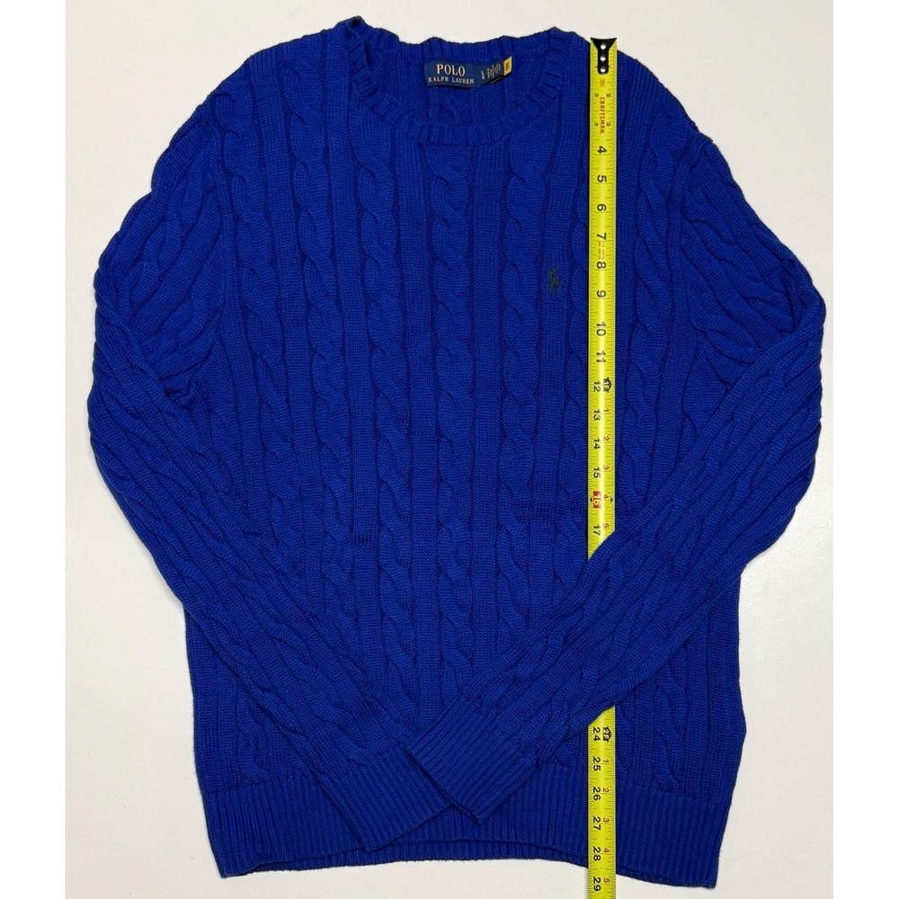 Polo Ralph Lauren‎ Mens Large Royal Blue Cable Knit Cotton Crewneck Sweater L